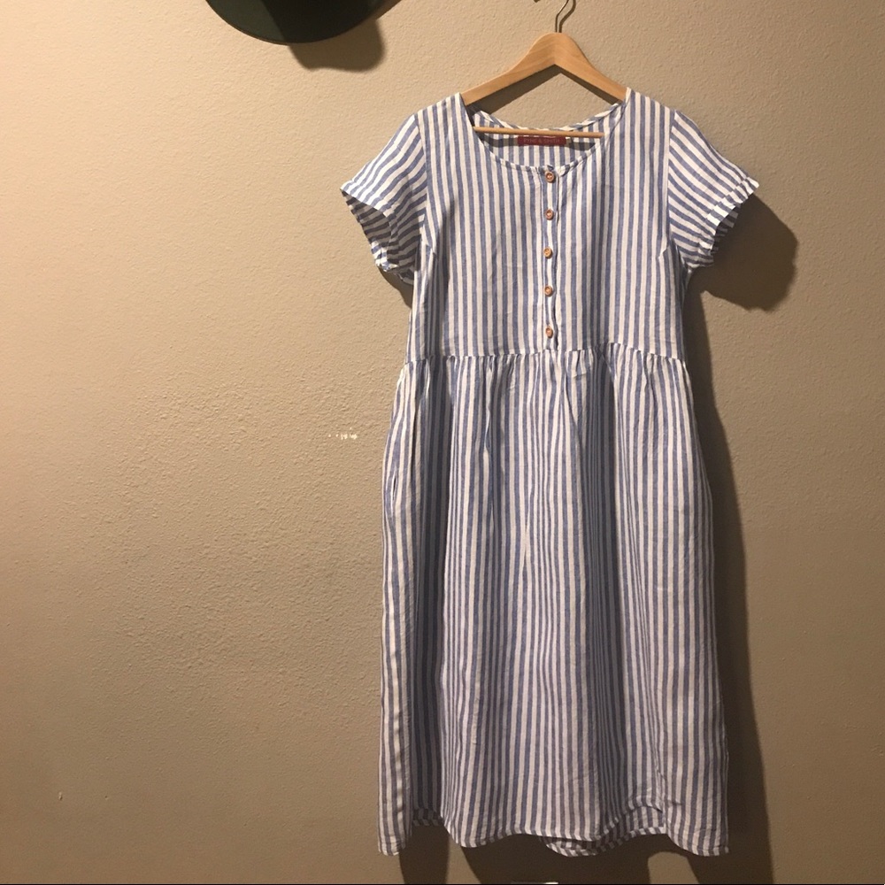 Pyne & Smith Model no.11 Blue Striped Linen Dress